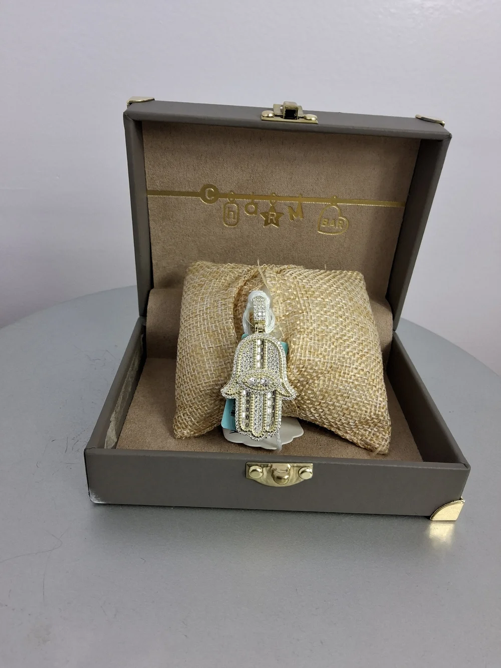 Signed 925 Sterling (Gold) Moissanite 3.21 Ctw Vvsd Color Hamsa Hand Charm